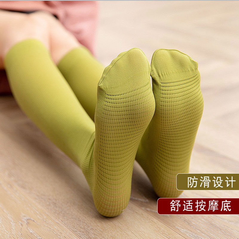 50D天鹅绒丝袜竖条纹中筒袜抽条防滑底小腿袜弹力半截短袜春秋3双