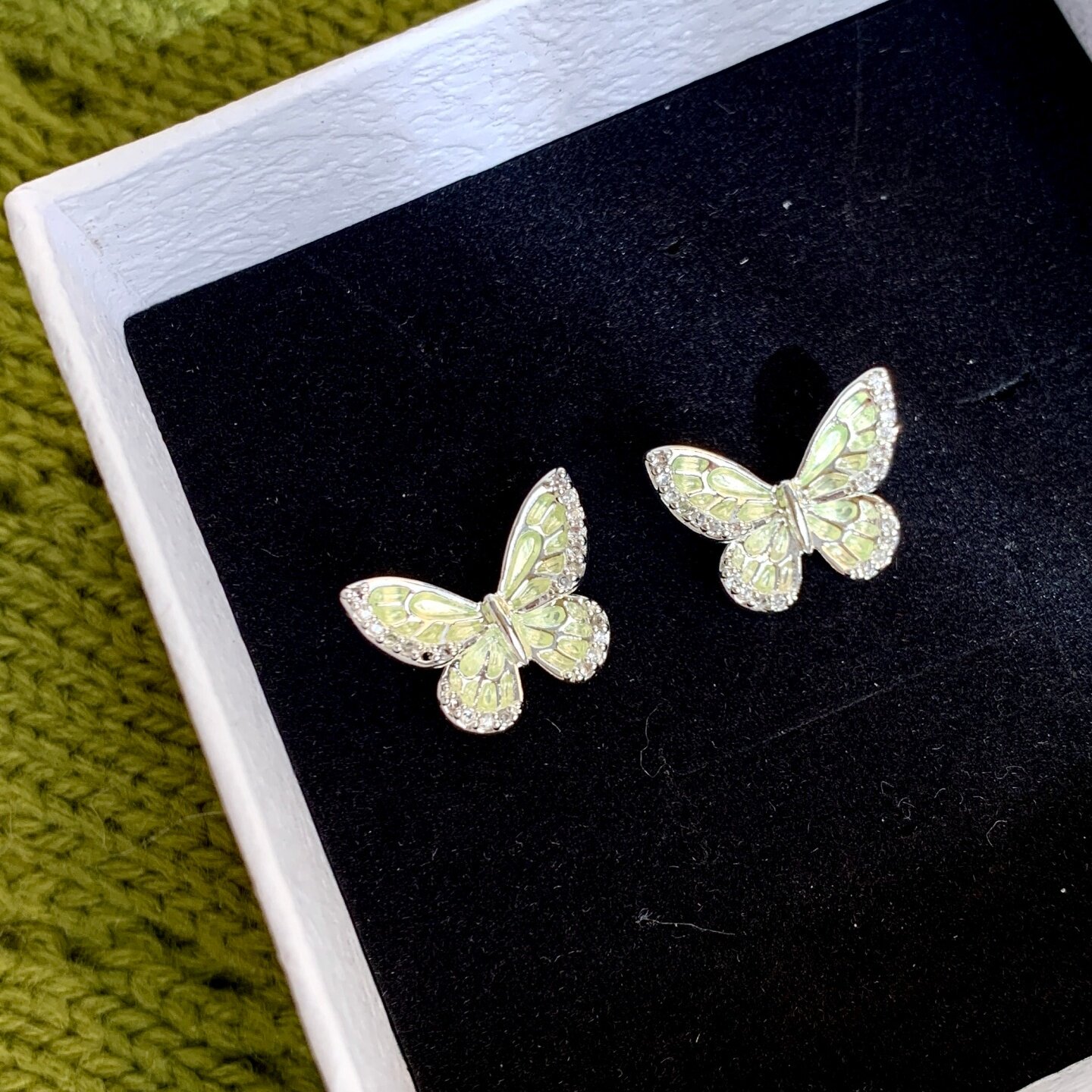 《薄荷小蝶》春夏绿色蝴蝶精致超仙甜美森系清新耳夹耳饰耳钉耳环