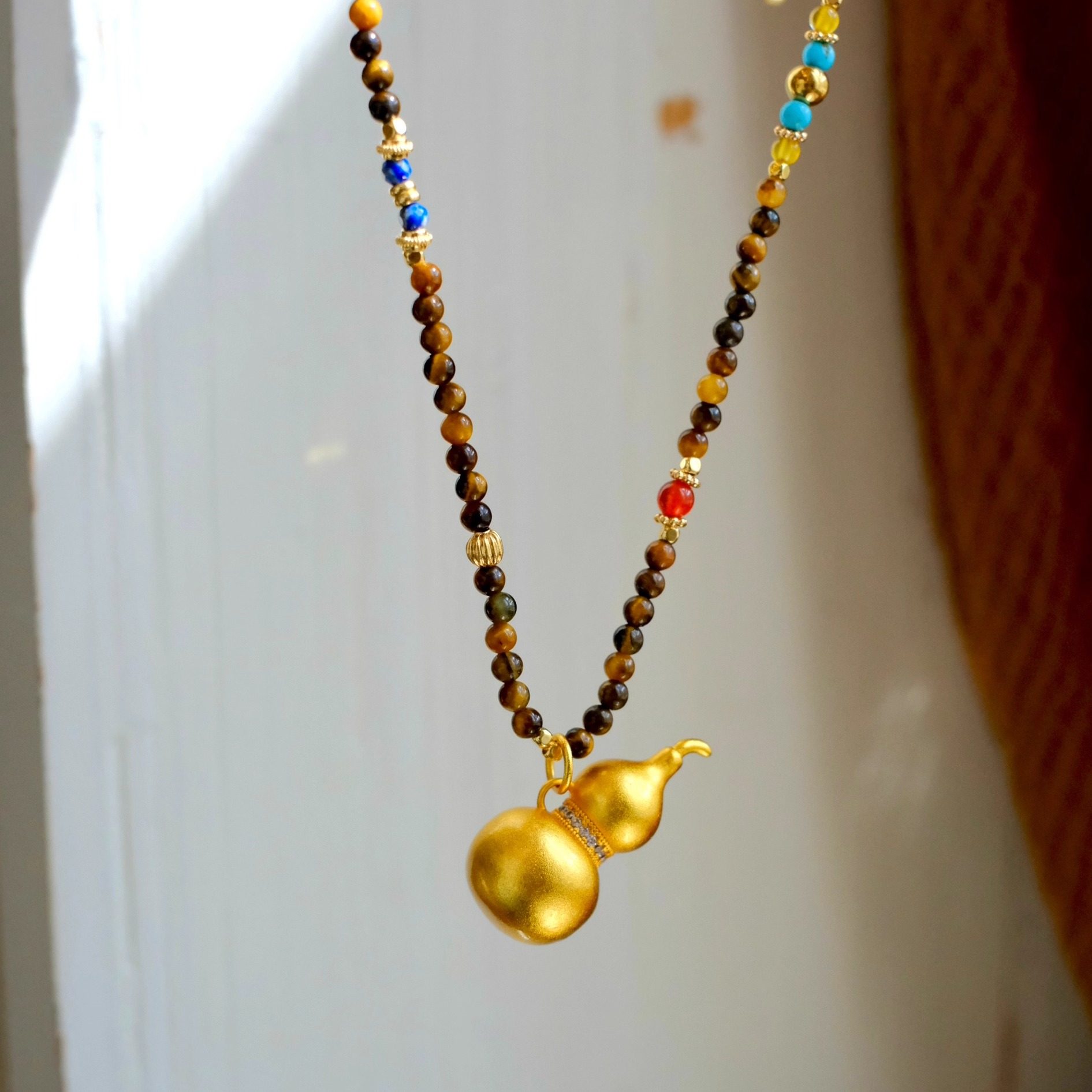 新中式国风虎睛石串珠葫芦毛衣链