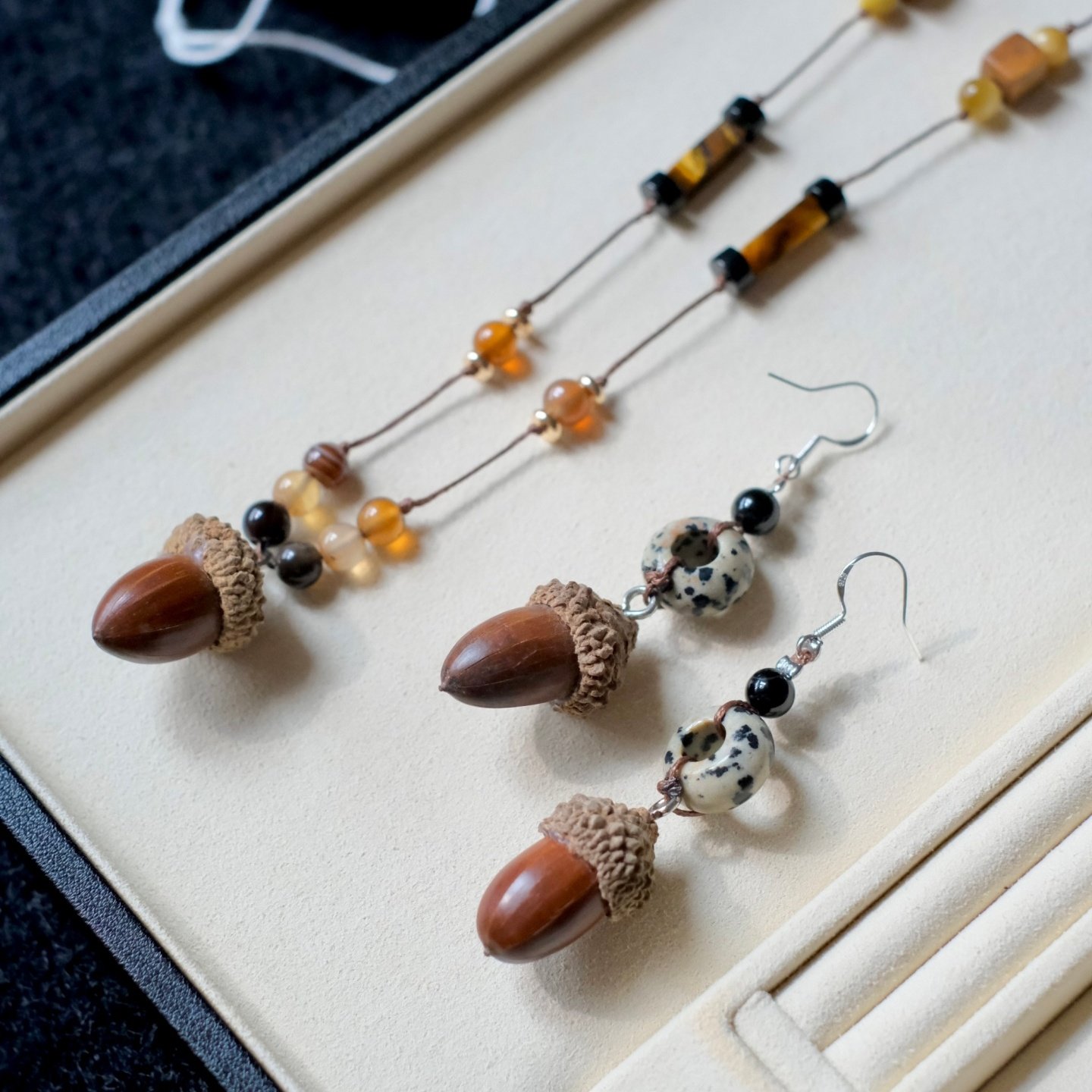 《橡果儿》原创自然禅意植物系天然石长款耳环民族风度假耳夹耳饰