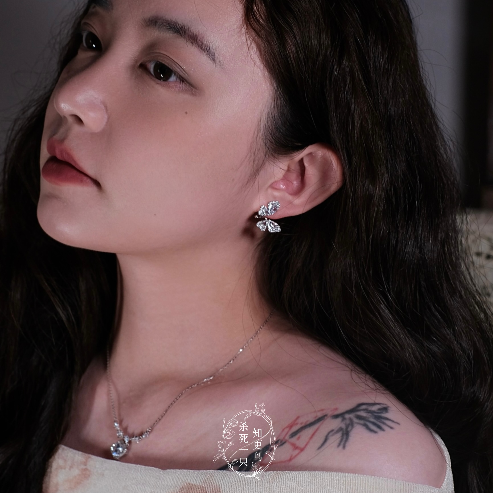 小众高级感锆石银色蝴蝶耳钉耳夹