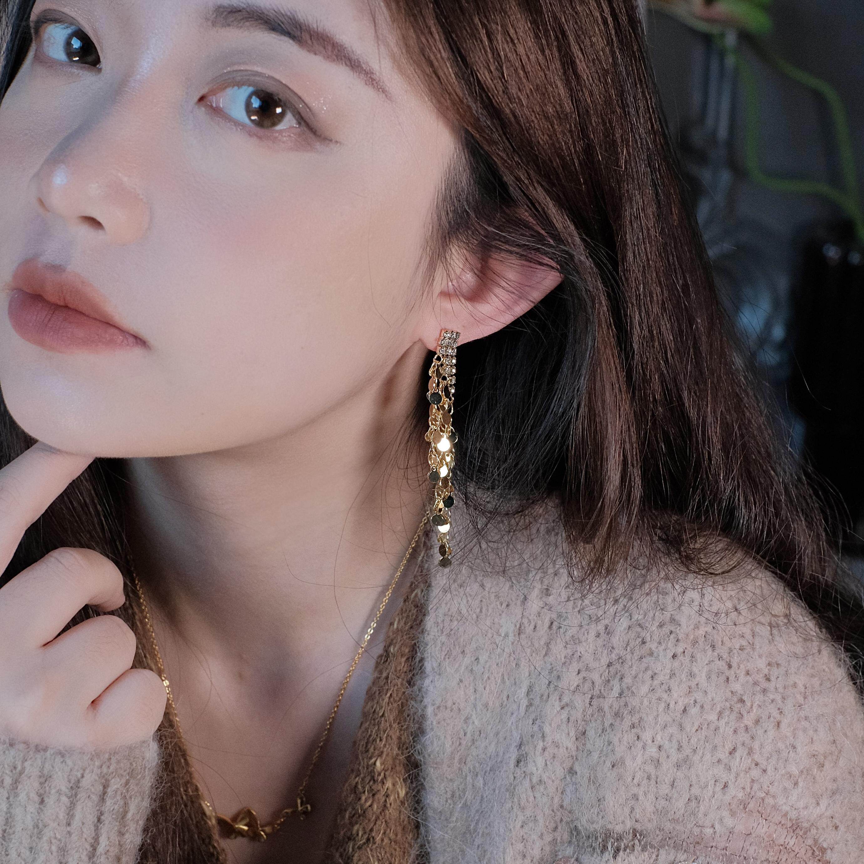 《纸醉金迷》复古轻奢高级感气质独特闪耀亮片水钻流苏耳环耳饰女