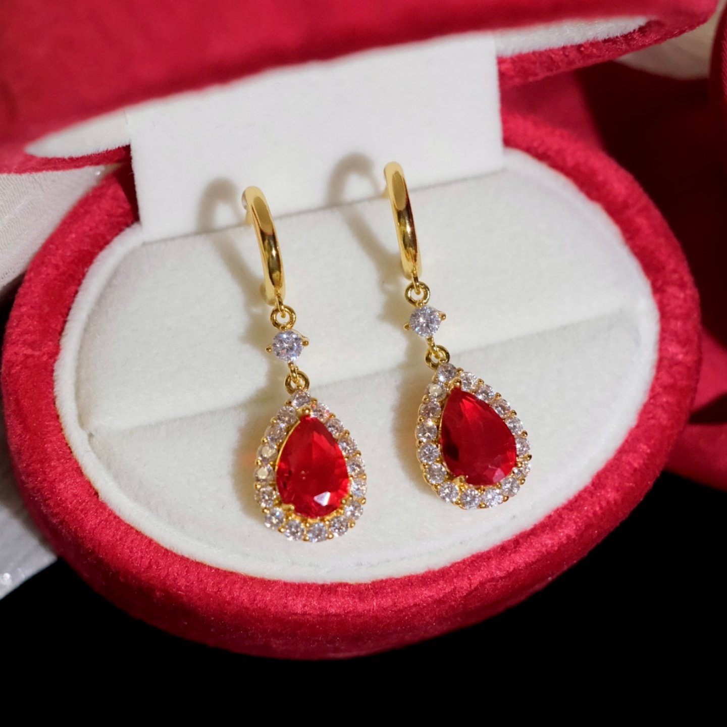 《酒红朗姆》轻奢复古优雅宫廷风满钻水滴长款耳环耳饰耳夹耳扣女