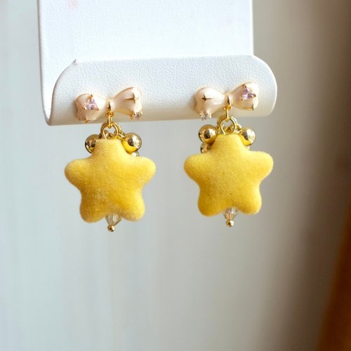 《奶黄星星》原创多巴胺少女甜美精致蝴蝶结泡泡耳钉耳夹耳环耳饰