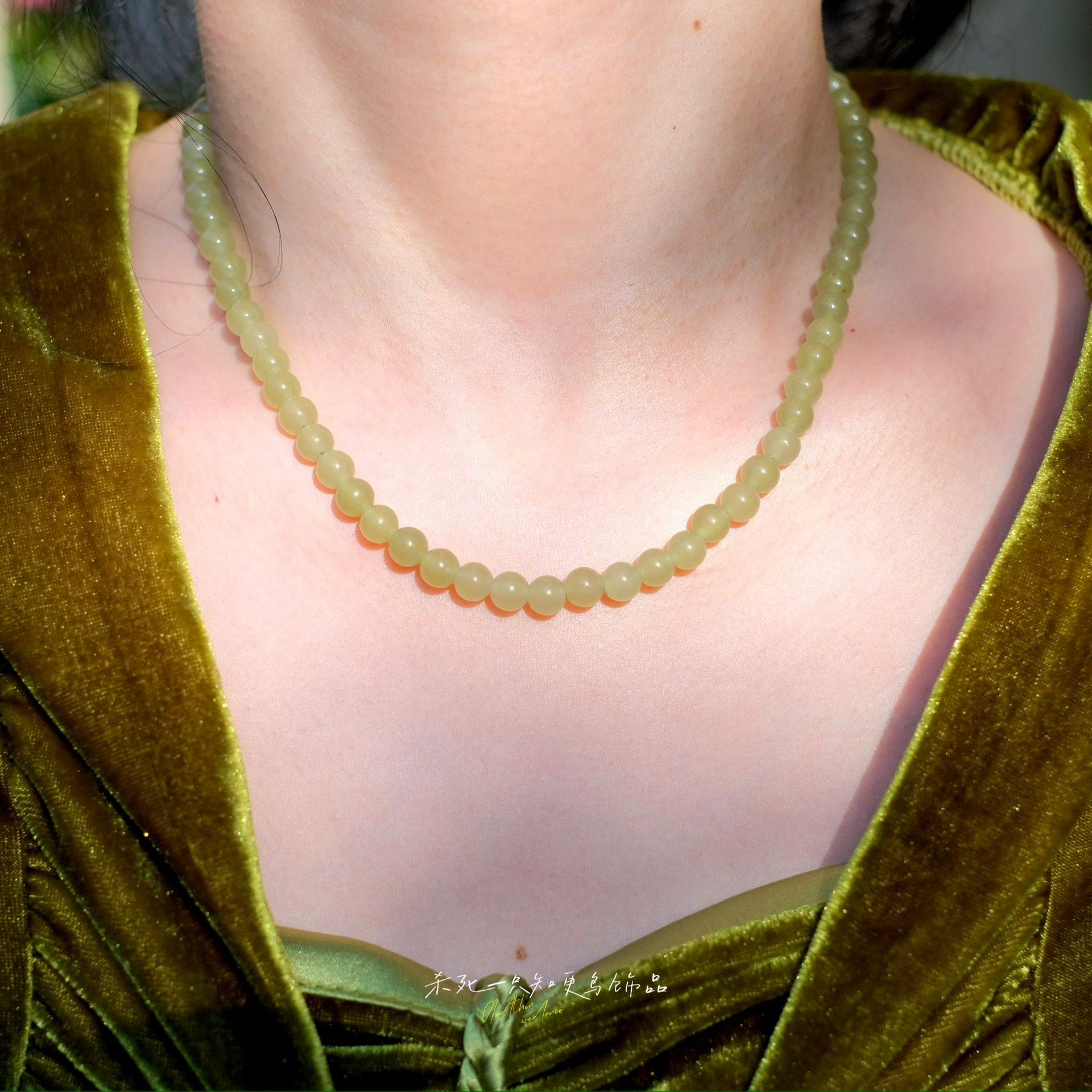 《我见青山》夏日清新中式国风显白晴水绿色玉石串珠项链锁骨链女