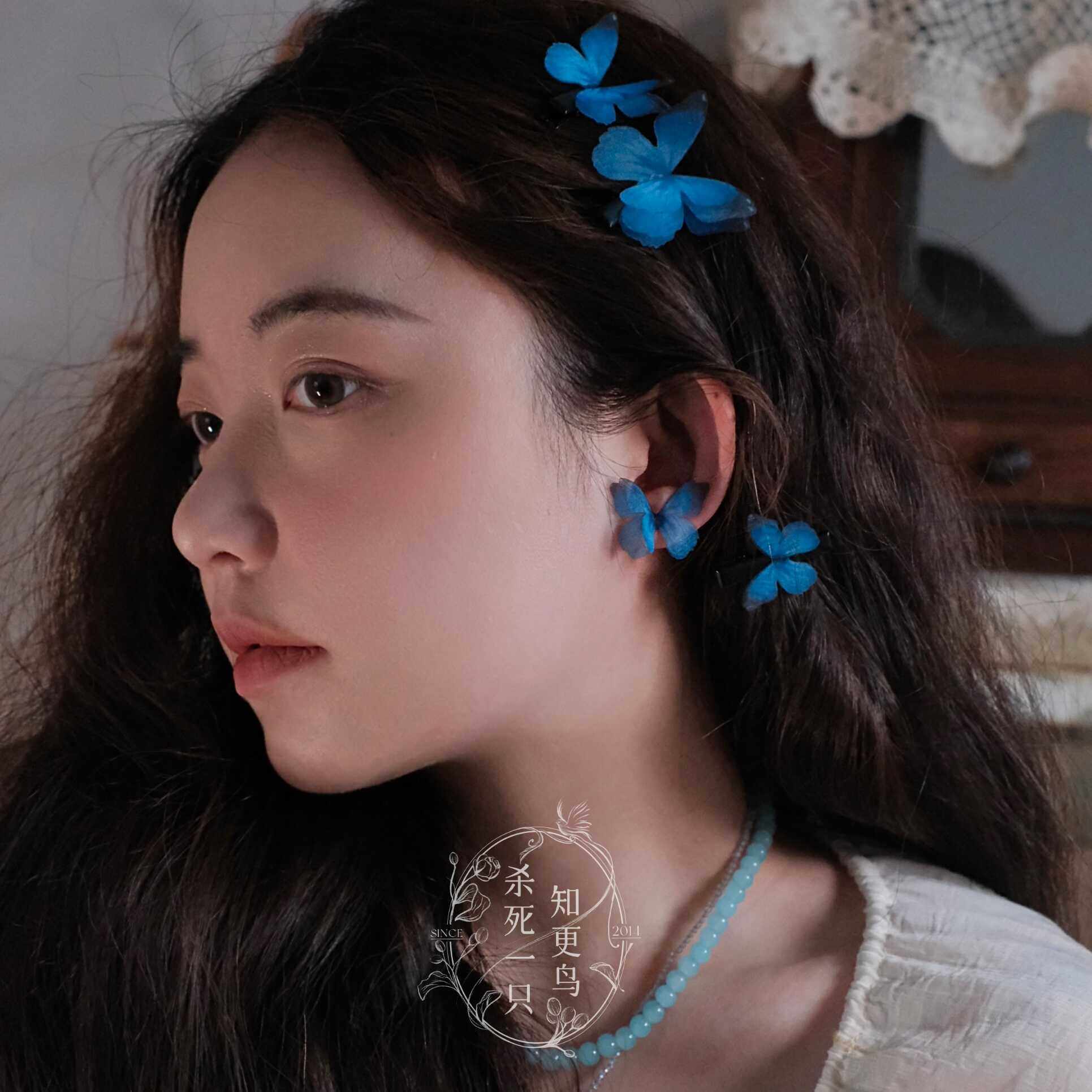 《大蓝闪蝶》春夏仙气氛围感立体网纱蝴蝶侧边发夹发饰刘海夹套装