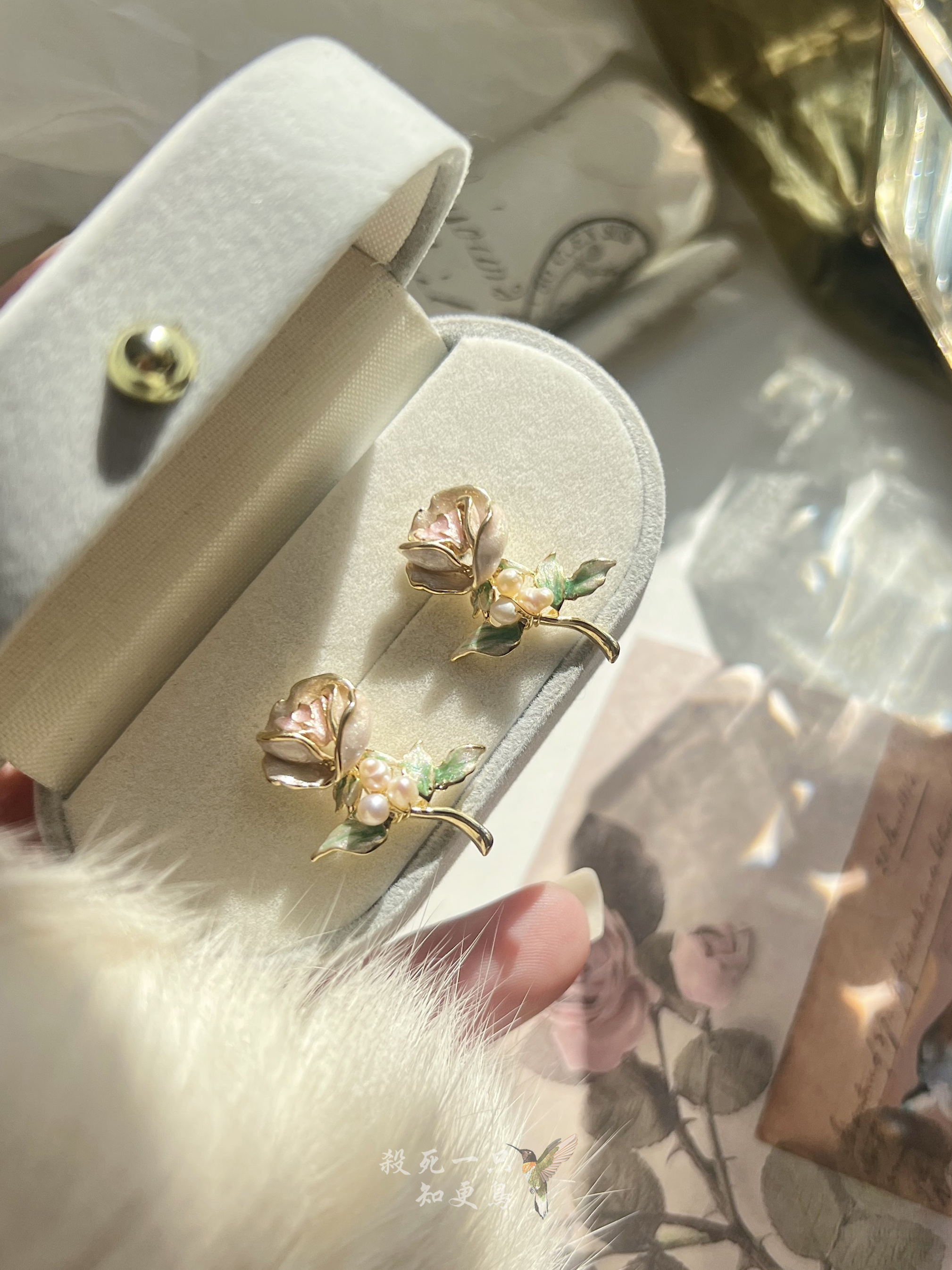 法式温柔春夏仙气珐琅玫瑰耳钉