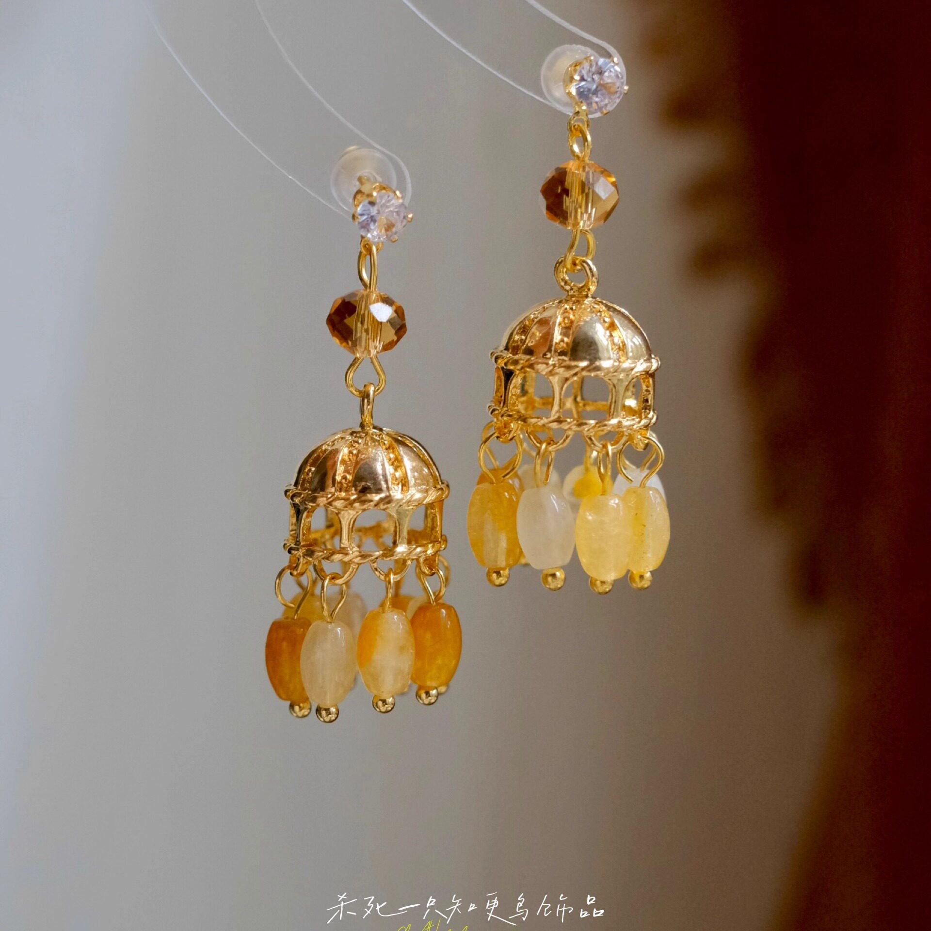 《金铃笼》原创小众独特秋冬复古鸟笼水滴流苏新中式耳环耳夹耳饰