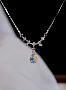 纯银满钻精致轻奢月光石水滴项链