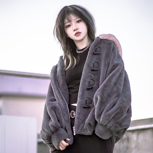 ACLUB白夜箱庭豹猫X蓝猫仿兔毛长短款 皮毛一体外套女环保皮草冬款