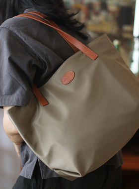 布谷森林女士新款大容量尼龙配牛皮时尚单肩托特包简约手提包B496