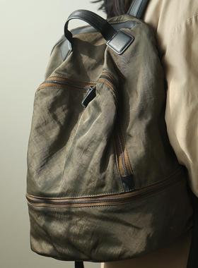 布谷森林大容量双肩包植鞣头层牛皮配韩国进口尼龙面料背包B616