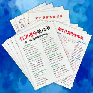 英语语法顺口溜+语法体系知识大全初中小学背诵口诀公式思维卡片