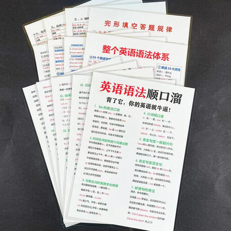 英语语法顺口溜+语法体系知识大全初中小学背诵口诀公式思维卡片