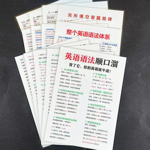 英语语法顺口溜+语法体系知识大全初中小学背诵口诀公式思维卡片