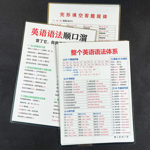 英语语法顺口溜+语法体系知识大全初中小学背诵口诀公式思维卡片