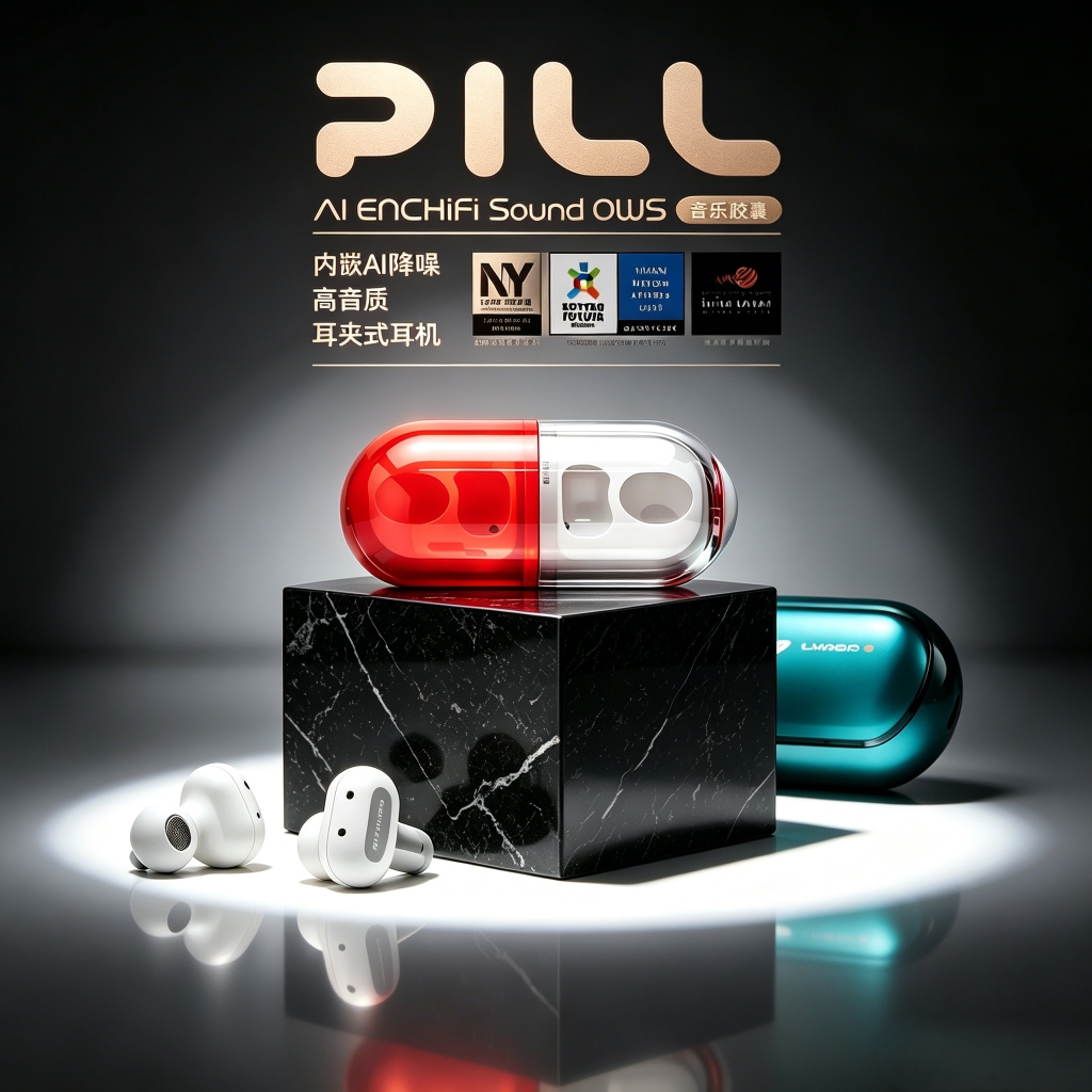 水月雨音乐胶囊蓝牙耳机PILL 耳夹骨传导ows无线6.0运动解压药丸