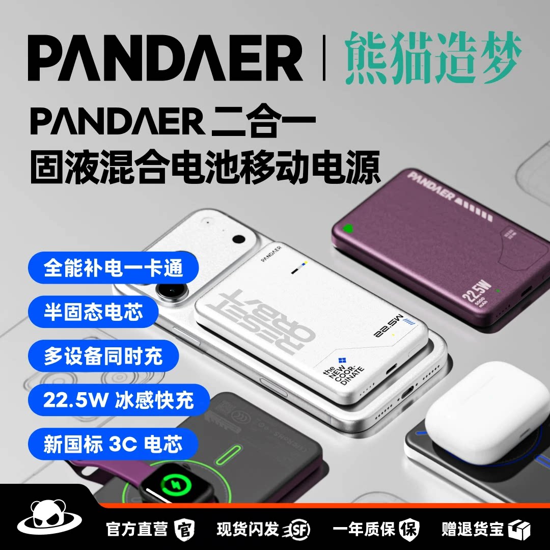 PANDAER 熊猫造梦二合一快充充电宝22.5W冰感超轻适配苹果18华为puraxview