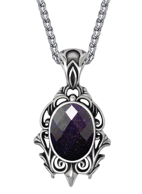 愚人船钛钢男士星空蓝砂石项链