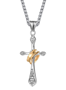 指环十字架钛钢挂坠长款毛衣链