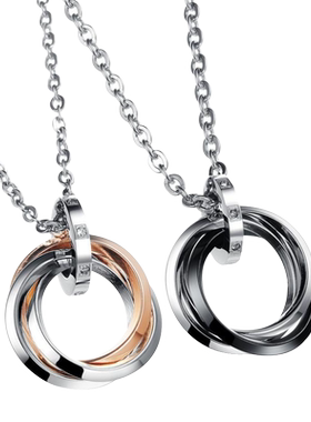 多色戒指圈钛钢双环挂坠锁骨链