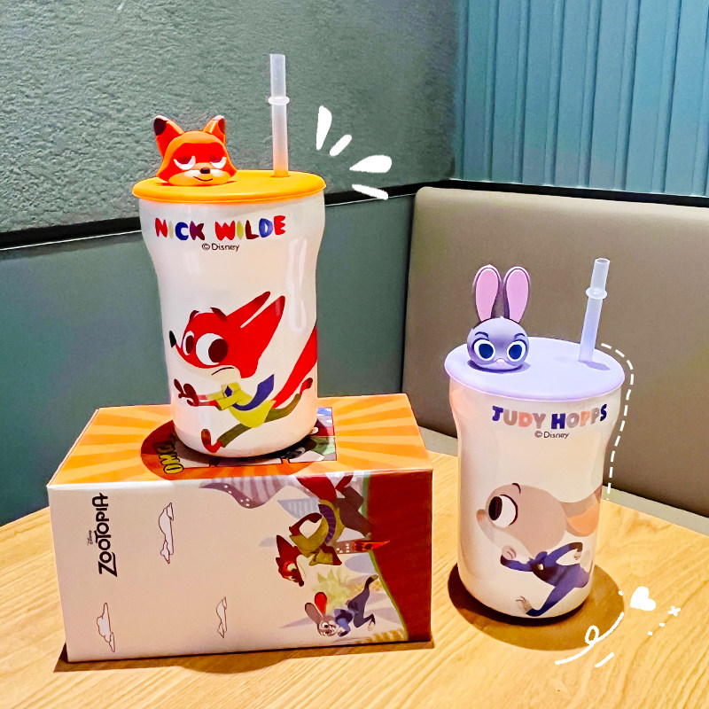 疯狂动物城朱迪尼克陶瓷吸管杯