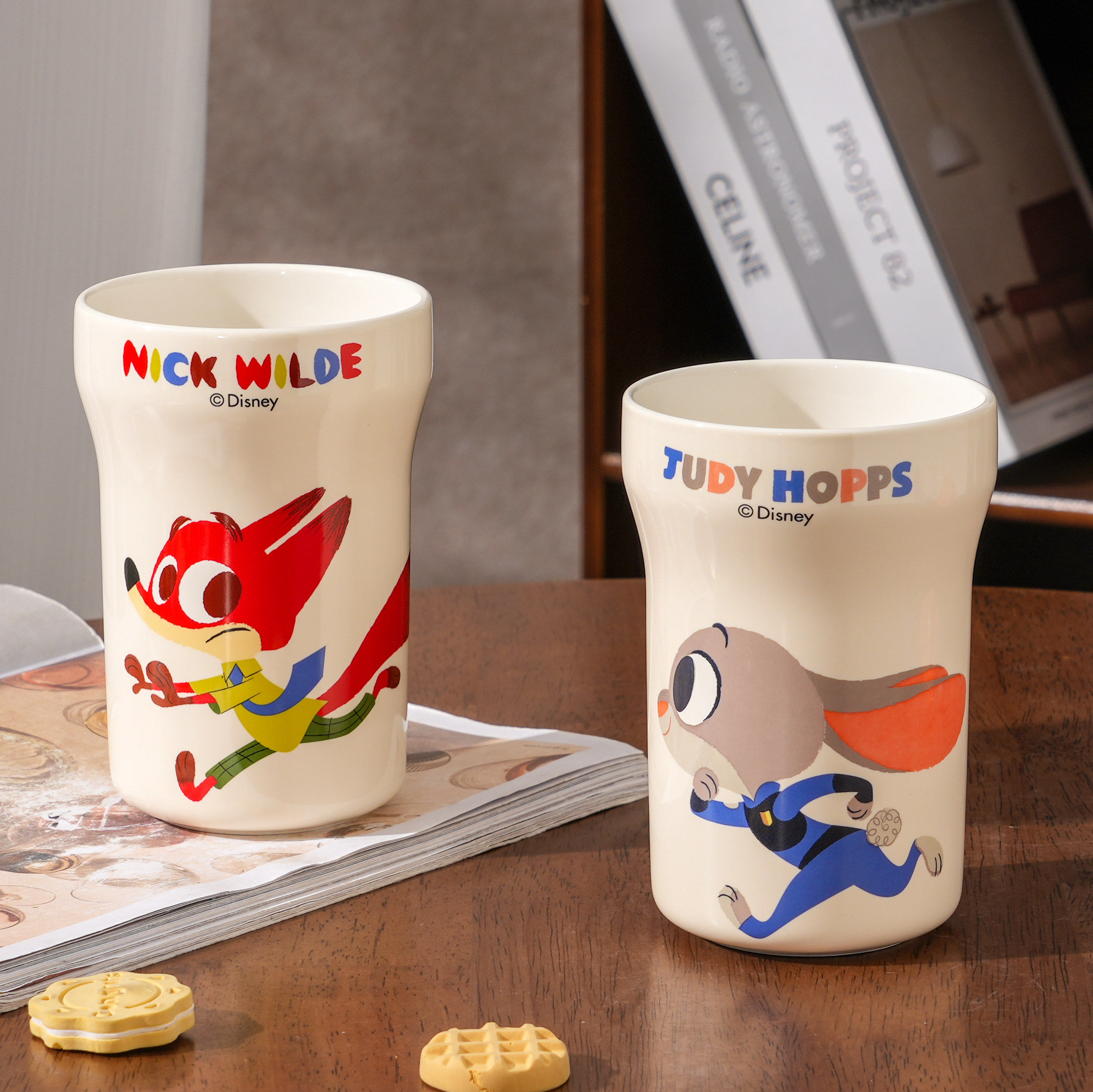 三餐温度疯狂动物城陶瓷马克杯水杯带盖吸管杯高颜值家用情侣杯子