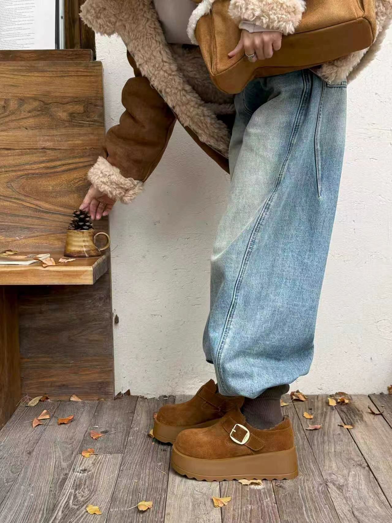 c女鞋雪地靴加毛加厚勃肯鞋25冬款女鞋时尚百搭韩版潮鞋舒适增高