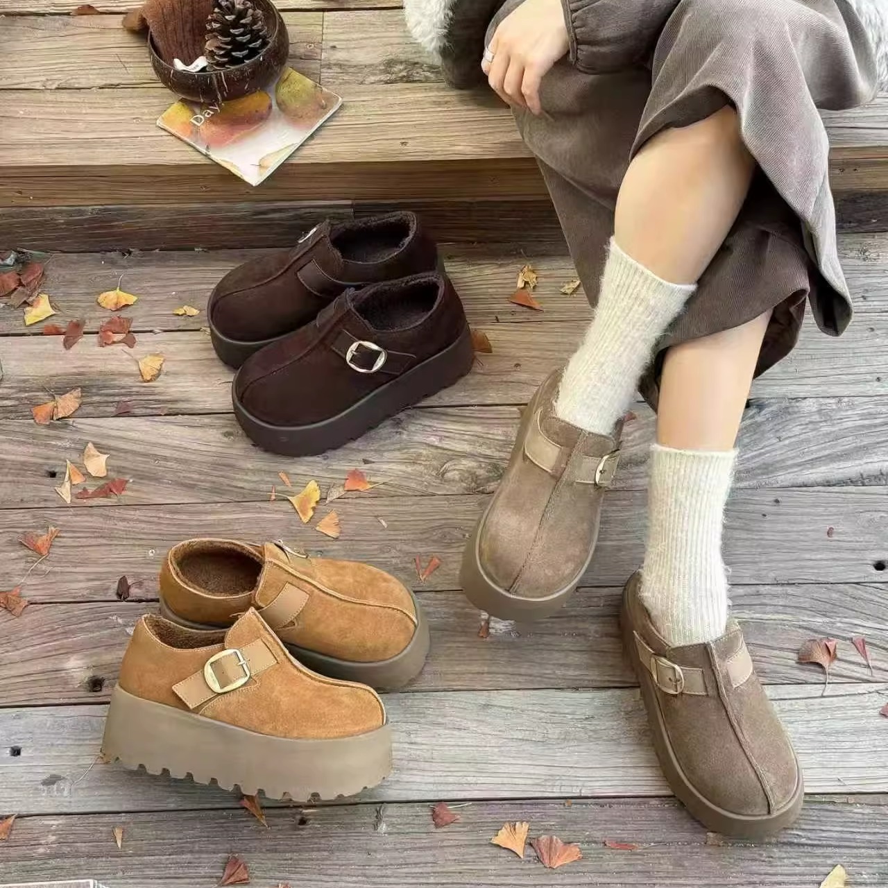 米女鞋厚底勃肯鞋加绒加厚25冬款女鞋保暖时尚百搭舒适潮鞋增高