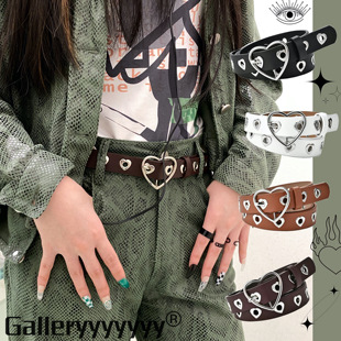 Gallery亚比青年90s千禧y2k辣妹爱心镂空铆钉单排扣朋克个性 腰带