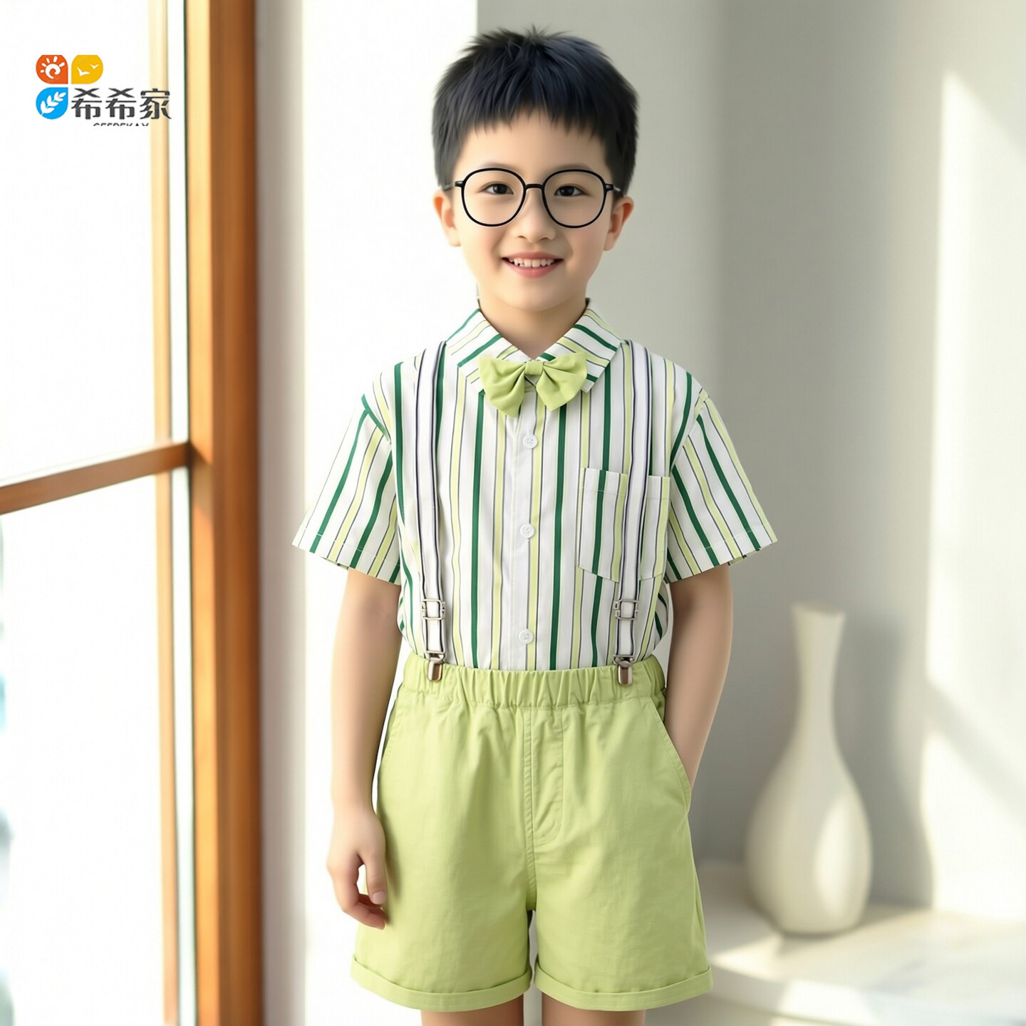 男童夏季条纹小绅士礼服套装图片