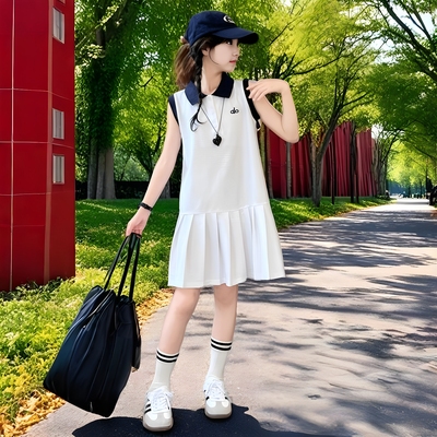 女童夏装小学生裙连衣裙百褶裙