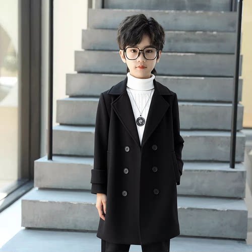 儿童呢子外套秋冬男童双排扣大衣