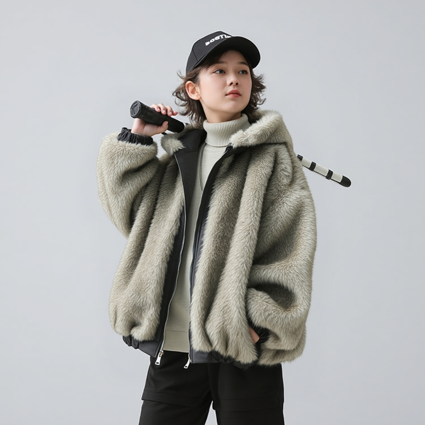 两面穿900克加厚长毛仿貂绒大衣