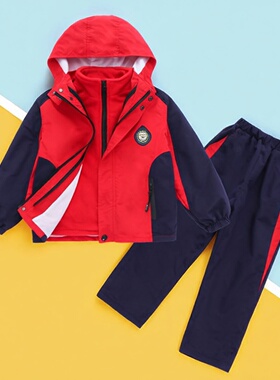 中小学生校服红色冲锋衣春秋冬运动套装班服园服全国通用学生校服