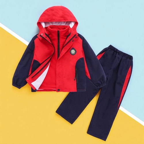 红色冲锋衣三件套学生校服园服