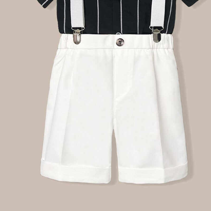 男童西装短裤松紧腰夏季校服裤白色儿童西装裤男宝宝背带小男孩薄