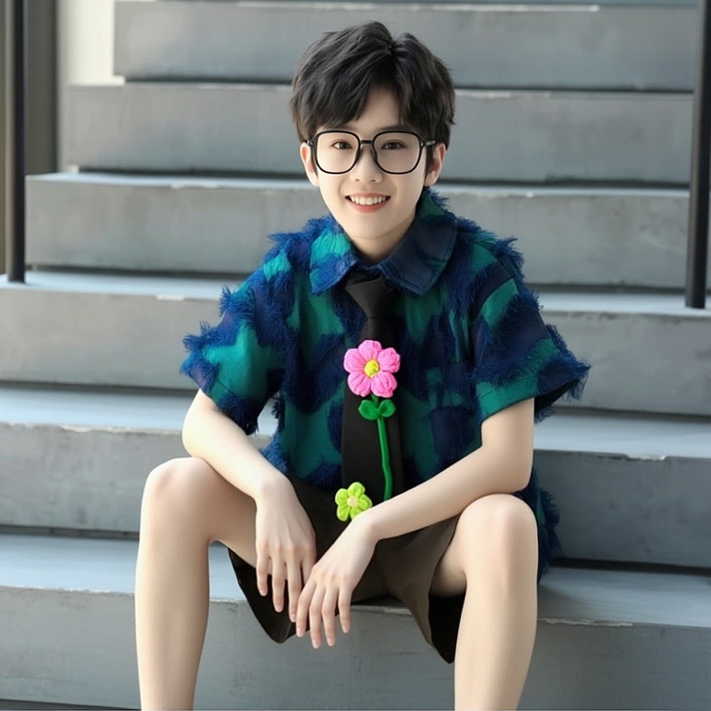 男童花衬衫领带背带短裤演出服图片