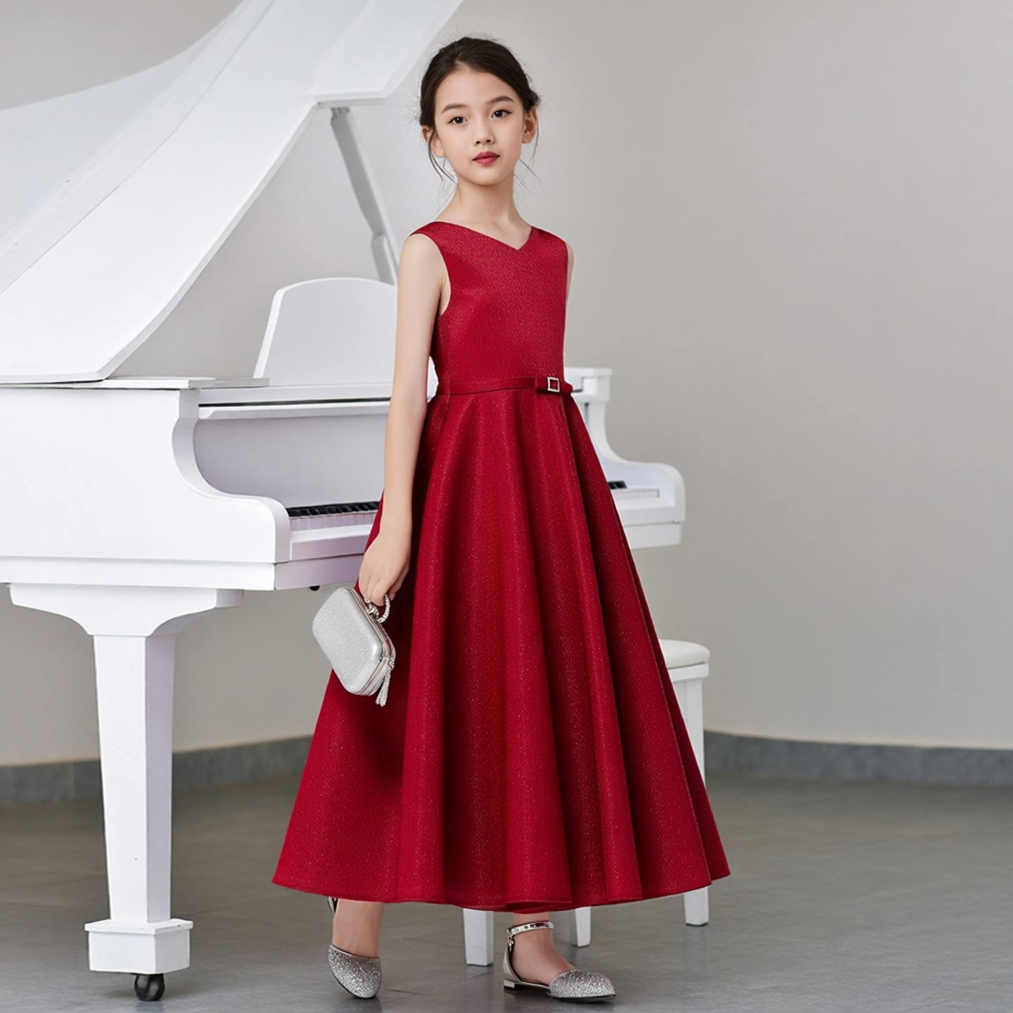 女童公主演出礼服粉色轻奢垂感