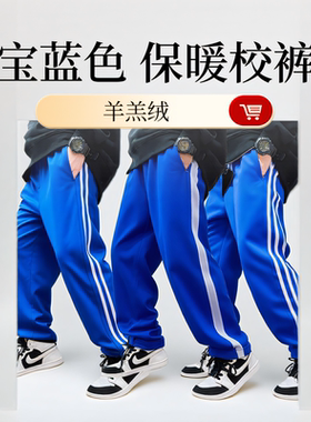 宝蓝色一道两道杠中小学生校服裤三条杠羊羔绒加绒加厚保暖冬校裤