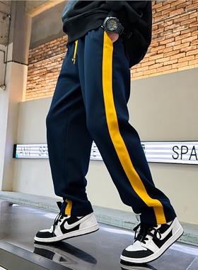 中小学生校服裤子藏青色深蓝色宽黄条宽橙条杠春秋冬加绒保暖校裤