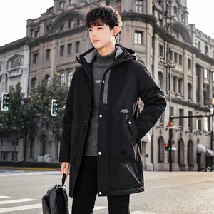 2023年新款羽绒服男中长款冬季潮牌工装青少年学生白鸭绒加厚外套