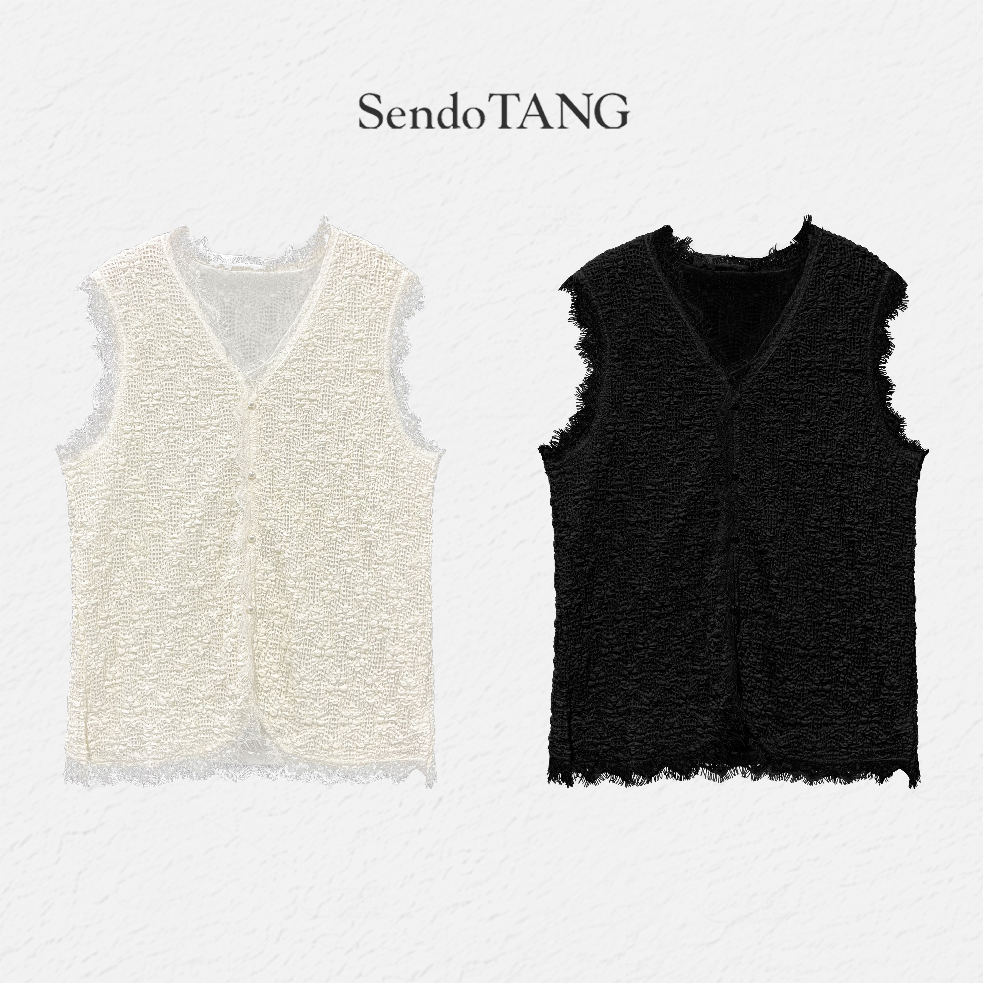 韩版蕾丝马甲【甜泡泡】胖多女装新款叠穿百搭开衫拼接无袖