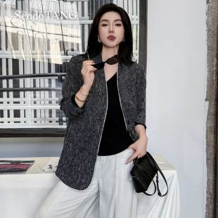 雨后松林 西装 高智感气质撞色镶边减龄西服 新款 外套胖多女装