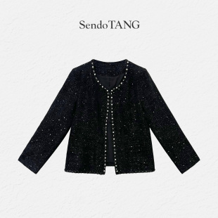 女装 大码 馥雅 轻奢小香风外套暗黑珍珠小众遮肉高级感显瘦气质