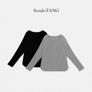 汐颜 简约宽松长袖 设计感百搭上衣 新款 打底T恤胖多女装