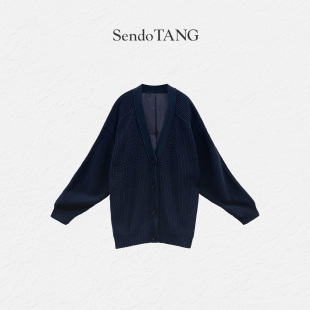 冬韵 宽松慵懒风藏蓝色长袖 外套 软糯百搭开衫 毛衣外套胖多女装