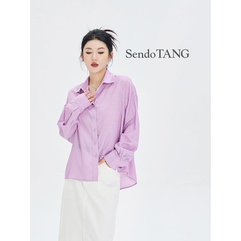 【覆盆紫】胖多家大码设计感时尚微胖宽松显瘦亚麻天丝混纺衬衫