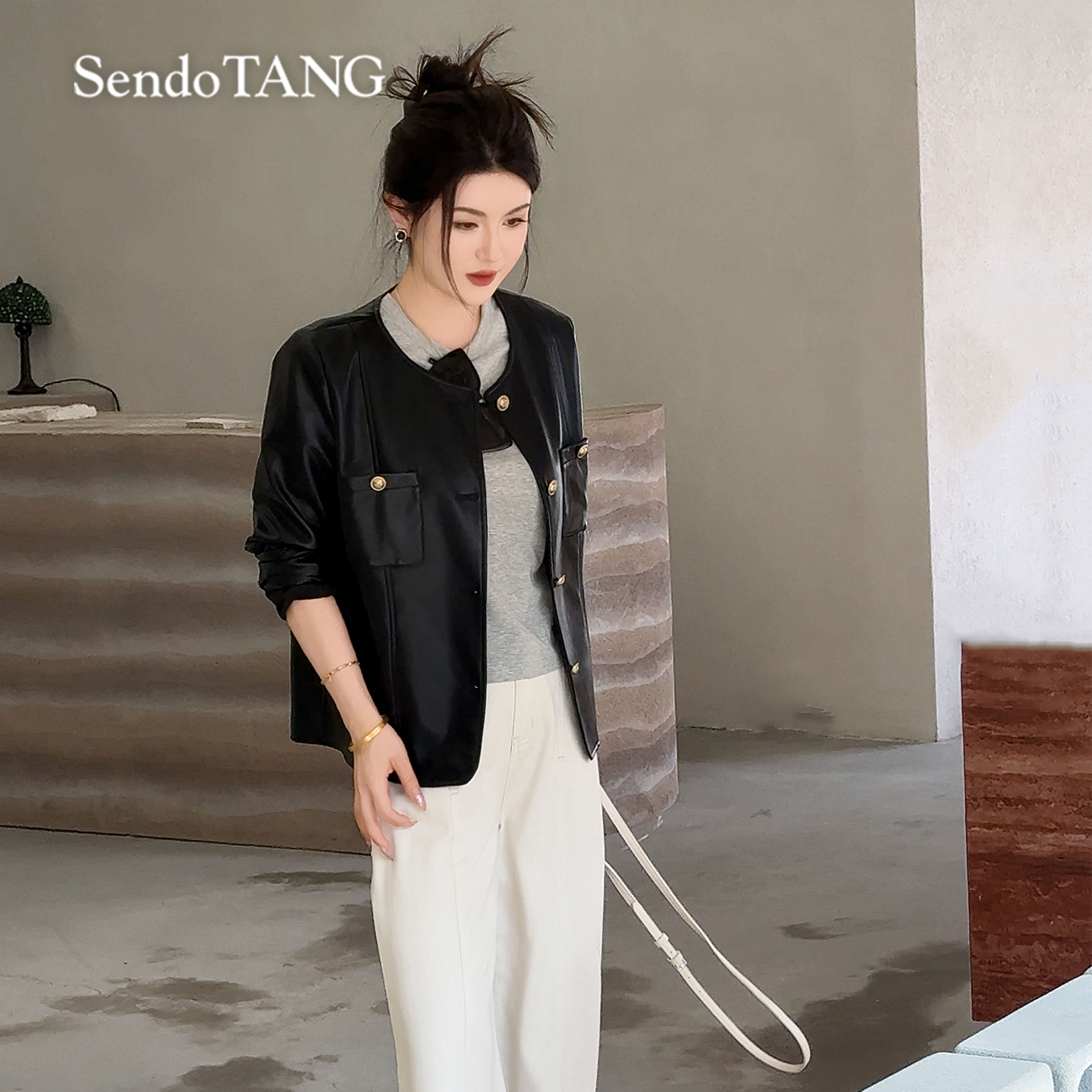 PU外套复古遮肉显瘦高级设计感气质设计感【极简腔调】大码女装