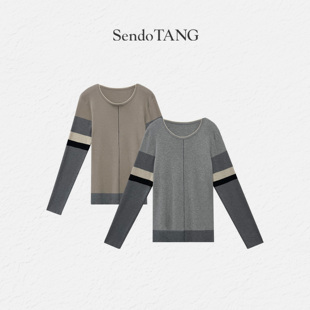 针织毛衣 秋冬新款 旧港 女装 气质百搭 胖多大码 韩系气质拼色长袖